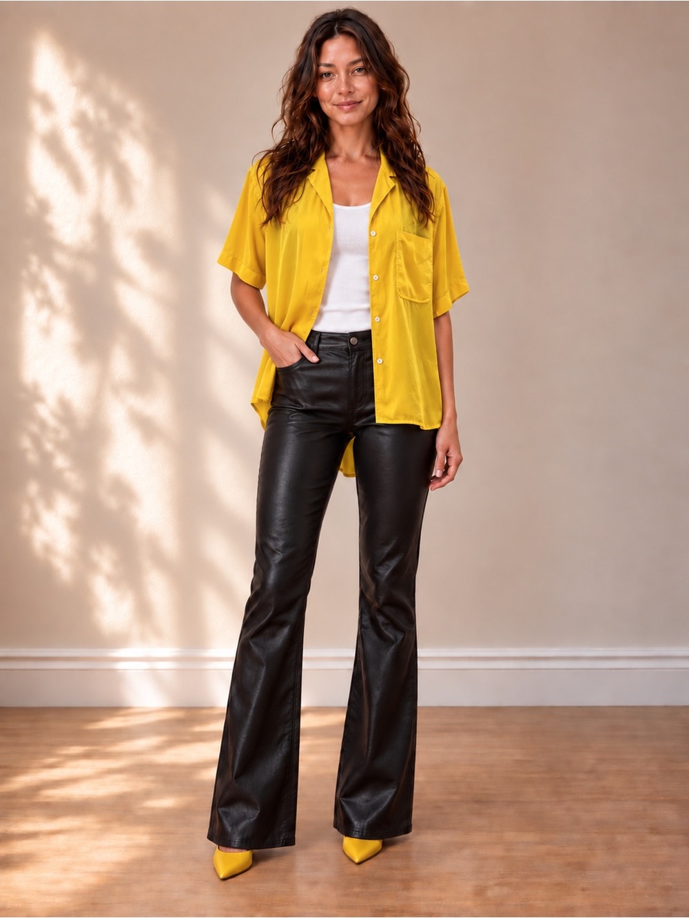 Vintage Christian Dior Chemises Yellow Button-Front Shirt Size 12 (fits as a L)